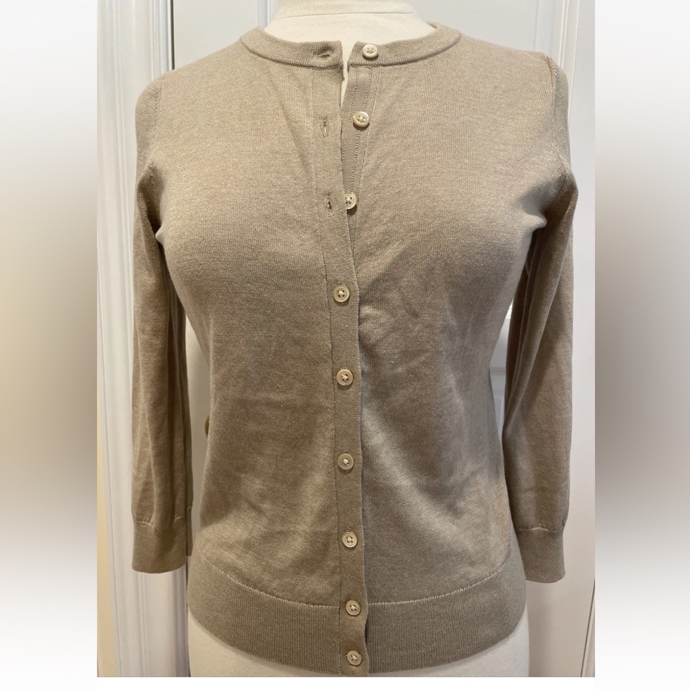 BANANA REPUBLIC CARDIGAN Sweater women Small Beige Silk Poly Cotton Buttons Knit